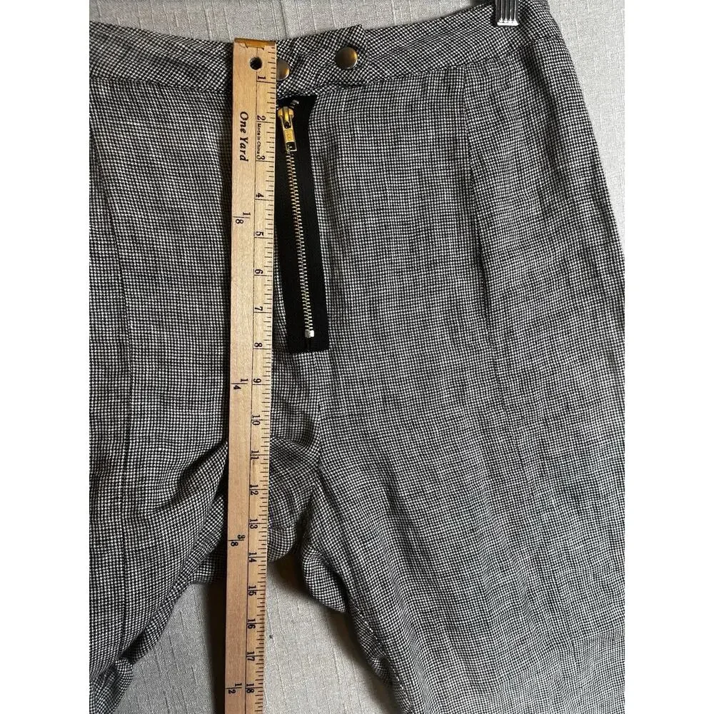 Reformation Pants Womens Size 10 Black White Houndstooth High Rise Wide Linen